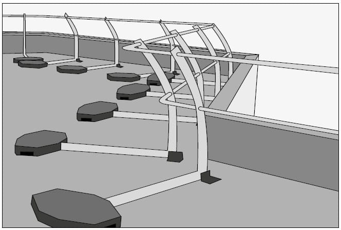 Figura 9. Sistema provisional de barandillas de protección de borde instalado en el perímetro de una cubierta.